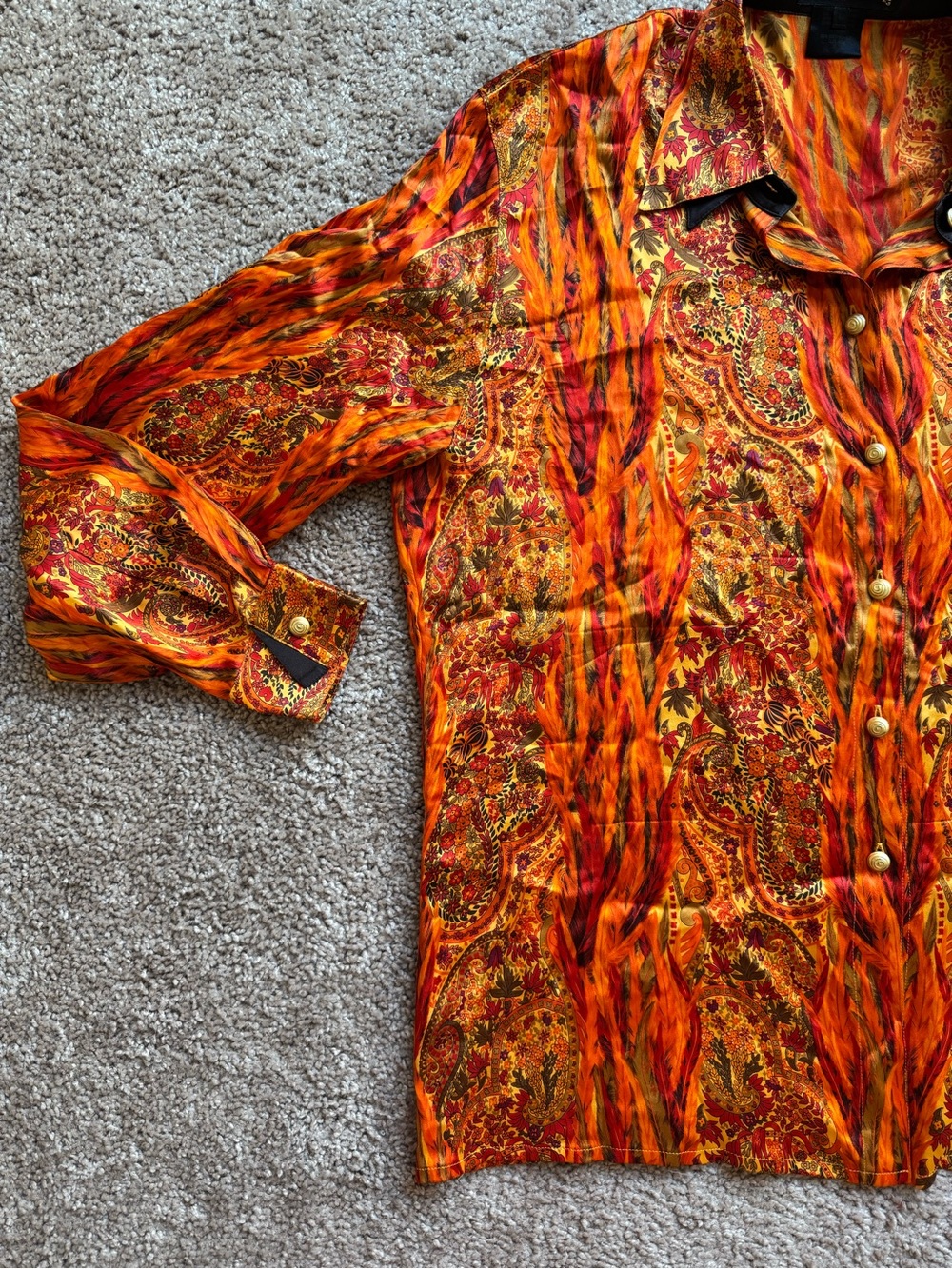Rare Vintage Escada Margaretha Ley Orange Paisley Button-Up Shirt 100% silk - Picture 9 of 9